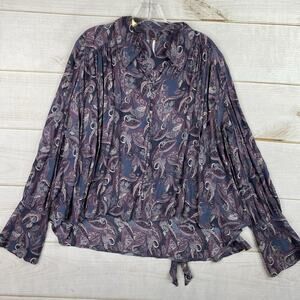 Free People Top Womens S Purple Paisley Button Up Boho Fairy Chiffon Long Sleeve